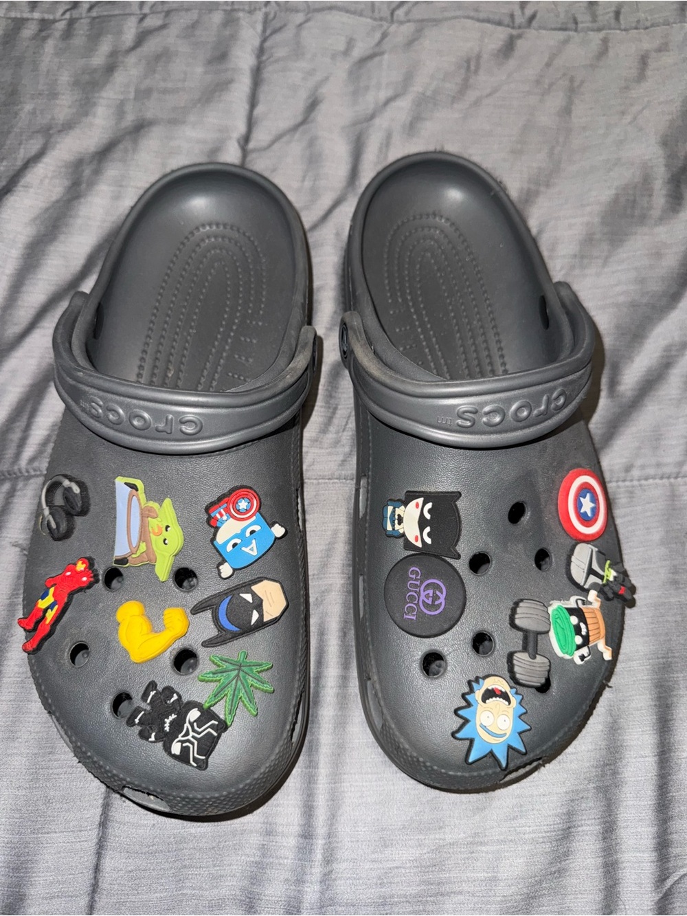 CROCS Men's Dark Gray Clog Sandals with Superhero & Character Charms